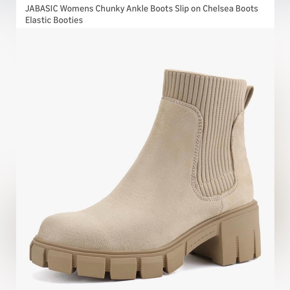 Jabasic Beige Chunky Ankle Boots